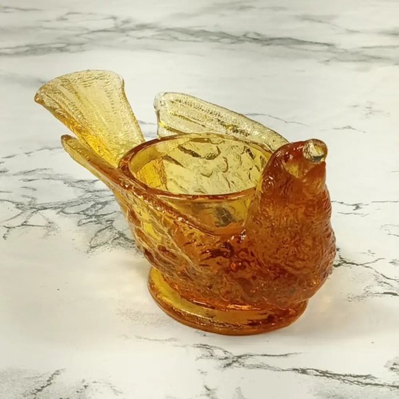 Degenhart Glass Bird & Berry Trinket Paperweight Open Salt Vtg - Picture 2 of 8